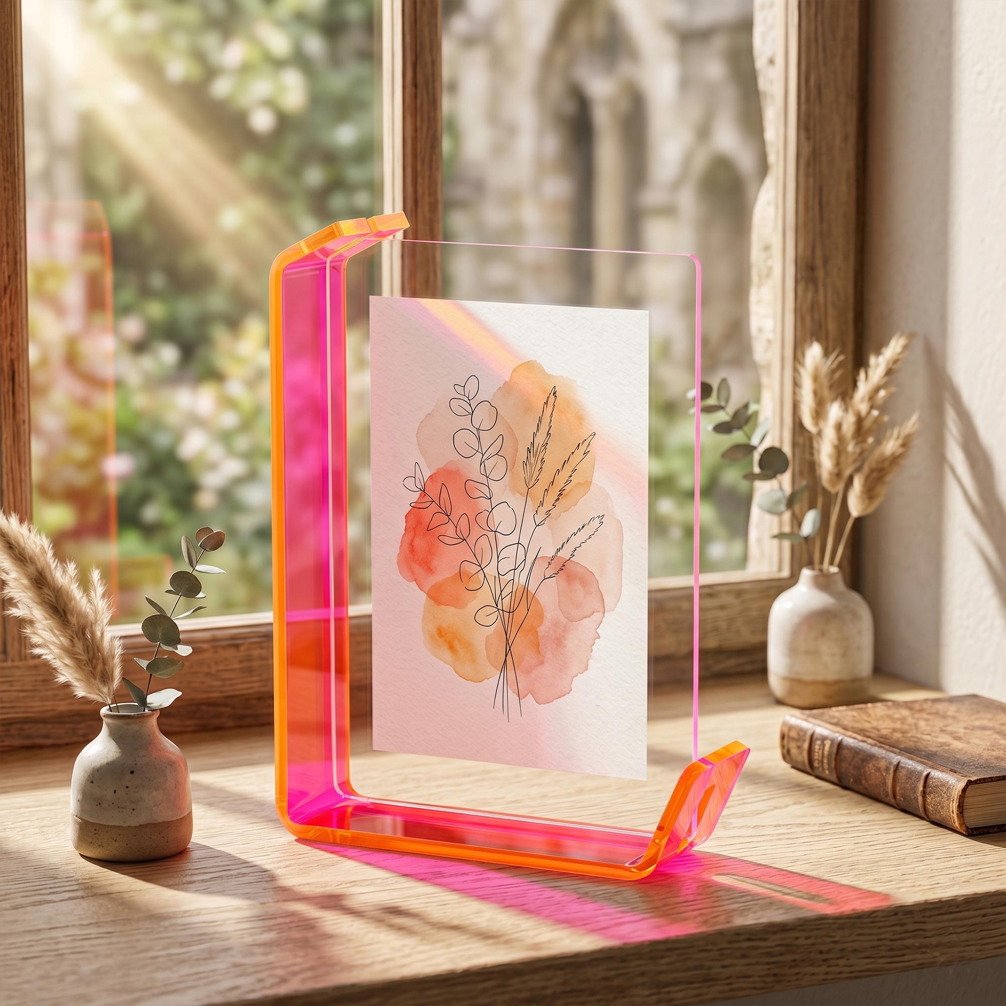 Modern L-shaped Acrylic Photo Frame | Colorful Daylight Display