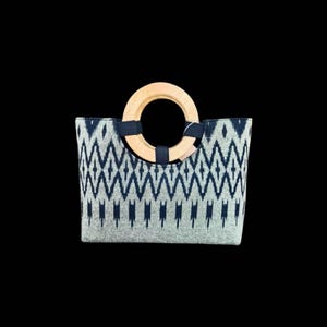 Naturally Dyed Handmade Woven Bag with Wooden Round Handles B