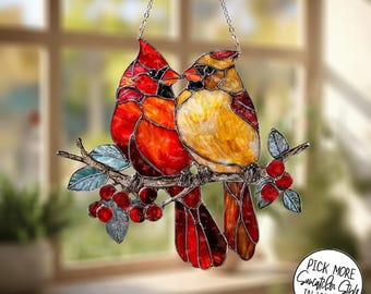 Couple Red Cardinal ACRYLIC Suncatcher, Memorial Gift For Bird Lover, Gifts for Mom, Mother's Day Gift