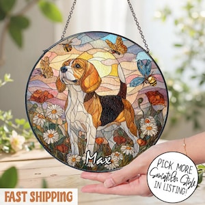 Beagle Hund befleckt Suncatcher, Haustier Erinnerungsgeschenk, Verlust des Hundes Geschenk, Hundegrave, Hundemama Geschenk