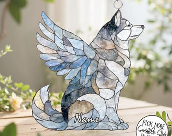 Angel Husky Dog ACRYLIC Suncatcher, Dog Memorial Gift, Pet Loss Gift, Dog Mom Gift