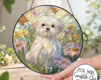 マルチーズ犬のアクリル製窓飾り、アクリル製サンキャッチャー