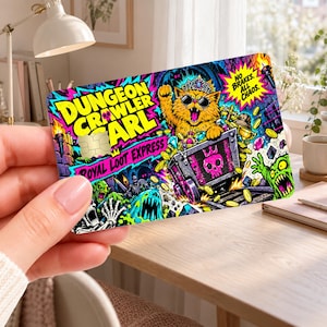 Funda para tarjeta de crédito de Carl, el explorador de mazmorras; funda para tarjeta de princesa con forma de donut; regalo divertido para amantes de los libros de LitRPG; pegatina para tarjeta de débito; regalo para lectores de fantasía.