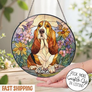 Basset Hound Stained Glass Suncatcher, Dog Memorial, Dog Mom Gift, Dog Lover Gift