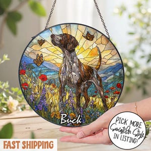 German Shorthaired Pointer Stained Glass Suncatcher: Wildflower Window Decor, Pet Memorial, Pet Lover Gift, Dog Mom Gifts