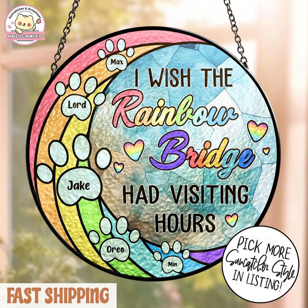 Pet Rainbow Bridge Suncatcher, Personalized Pet Memorial Gift, Dog Cat ...