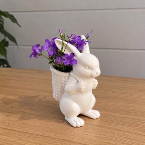 3D Printed Bunny Flower Vase, White Rabbit Planter Pot, Bunny Desk Decor, Cottagecore Tabletop Ornament, Bunny Lover Gift, Xmas Gift