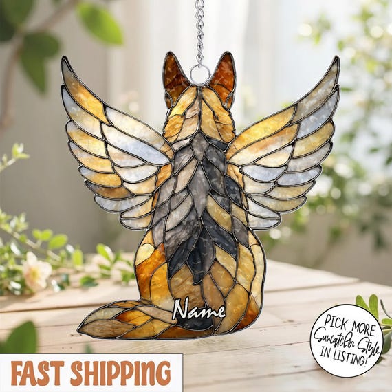 Angel German Shepherd Dog ACRYLIC Suncatcher, Dog Memorial, Pet Loss Gift, Dog Mom Gift