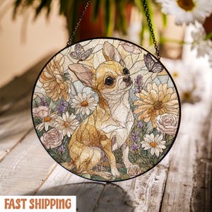 Chihuahua Stained Glass Suncatcher, Dog Lovers Decor, Pet Gift For Dog Owners, Mom Dog, Birthday Gift image 3