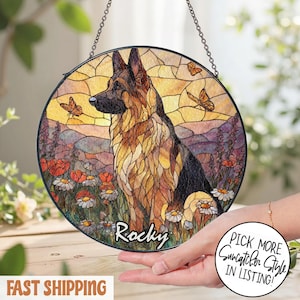 German Shepherd Stained Glass Suncatcher, Dog Memorial, Gift For Dog Lover