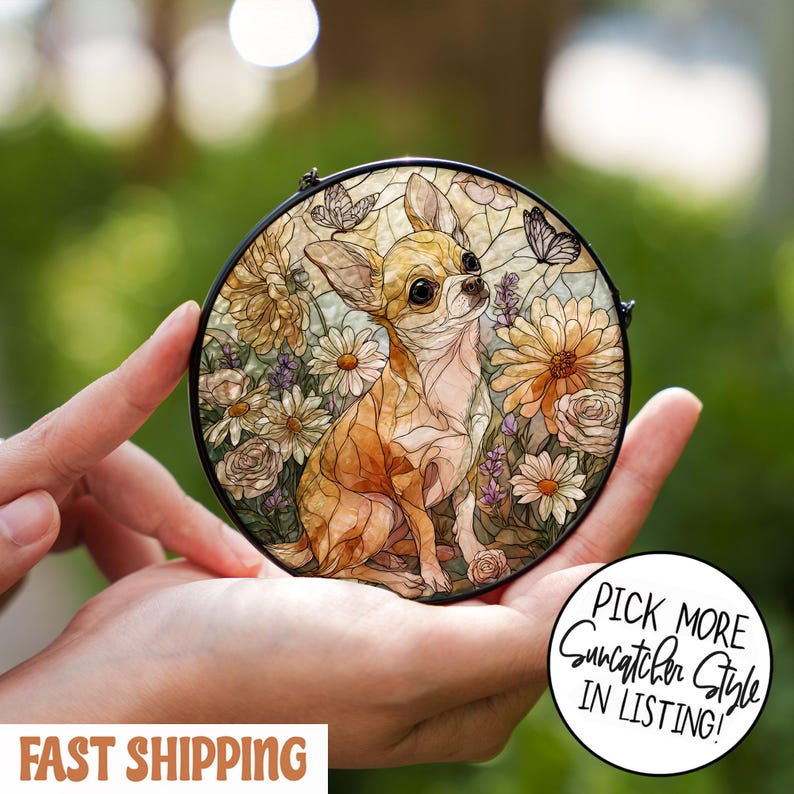 Chihuahua Stained Glass Suncatcher, Dog Lovers Decor, Pet Gift For Dog Owners, Mom Dog, Birthday Gift image 5