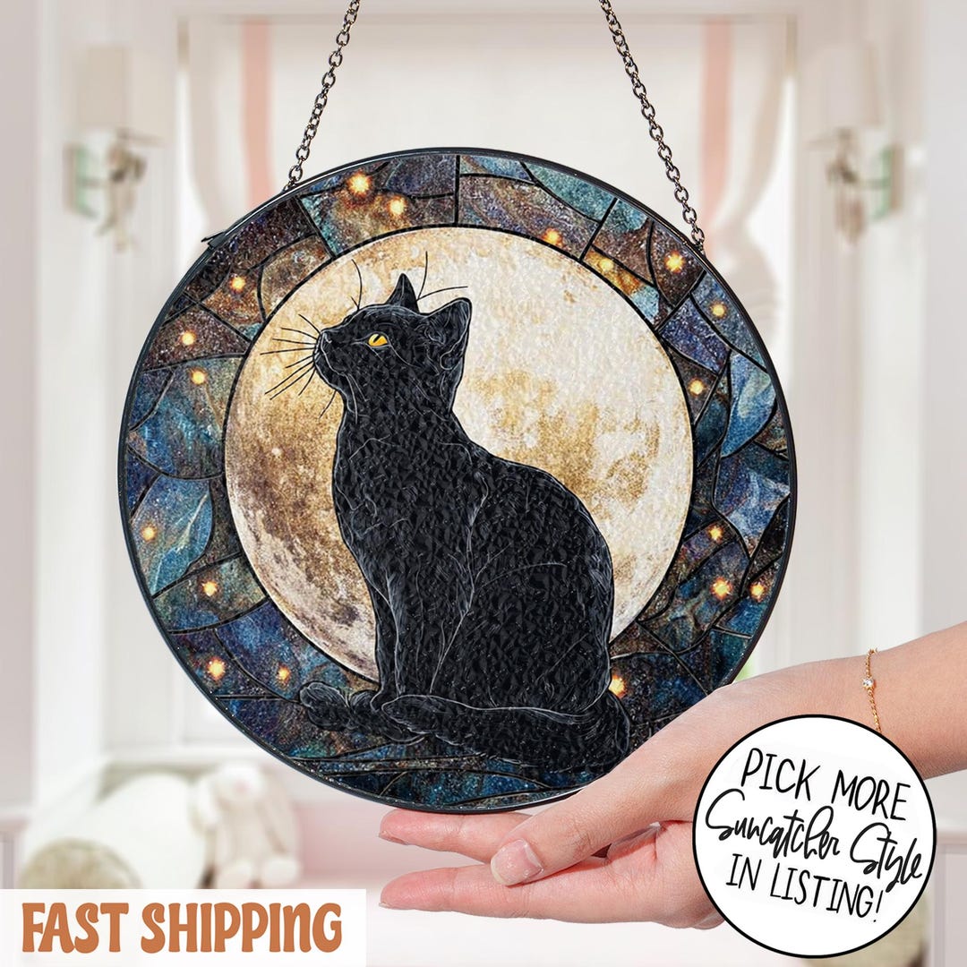 Black Cat Stained Glass Suncatcher: Window Hanging, Cat Lover Gift - Etsy