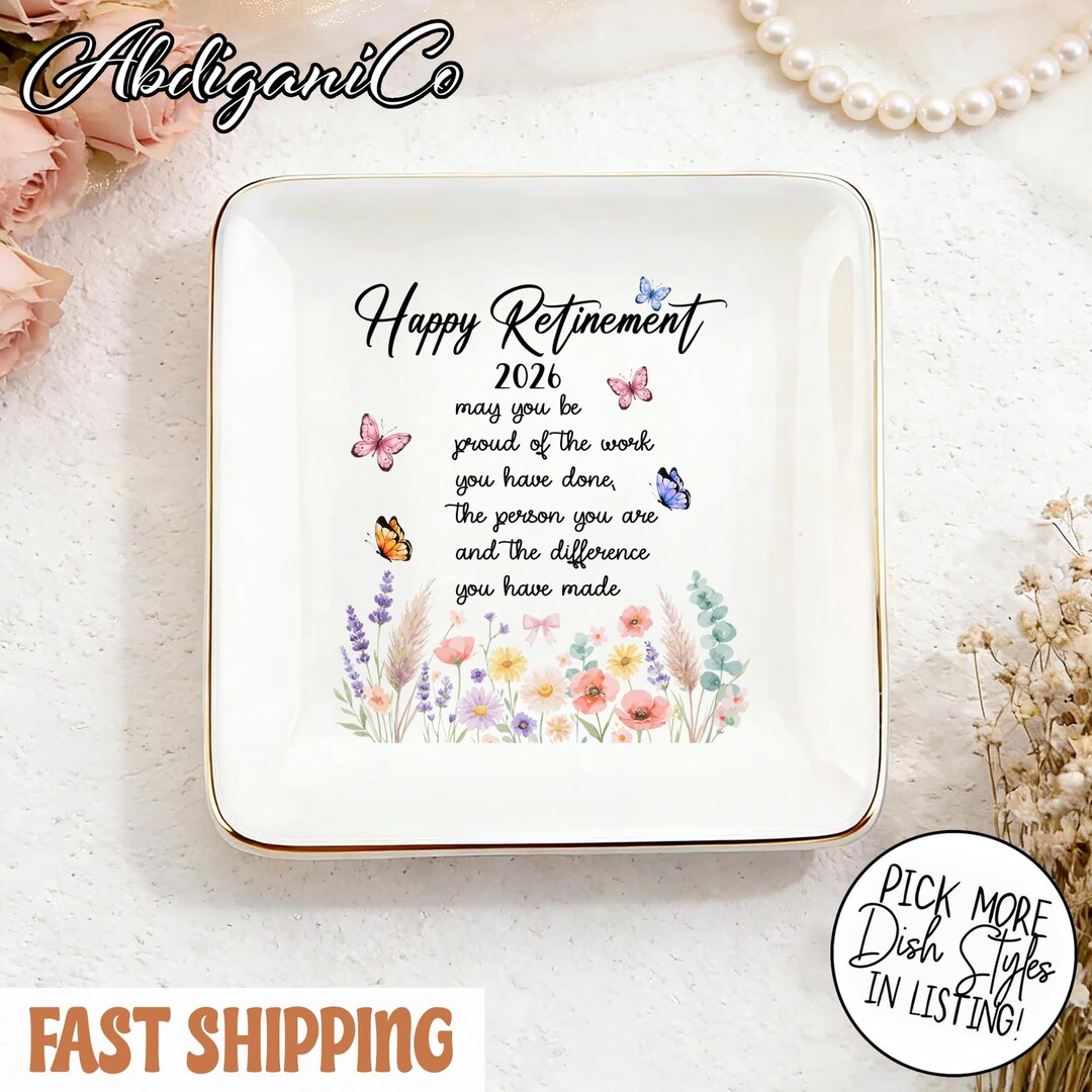 Retirement Counter Rings Personalized Retirement Flower Ring Dish, Custom Name Jewelry Dish ...