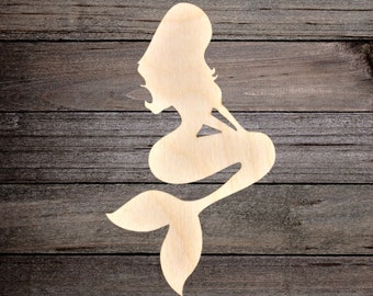 Wooden Shape Mermaid, Unfinished, Craft Project, 2"-28", Ornament, Wall Decor, Nursery, Child's Room, Sea Life, Ocean