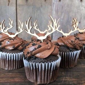 Mini Deer Antlers Cupcake Topper for Rustic Wedding, Birthday, Retirement, Baby Shower, Party, Western Theme image 2