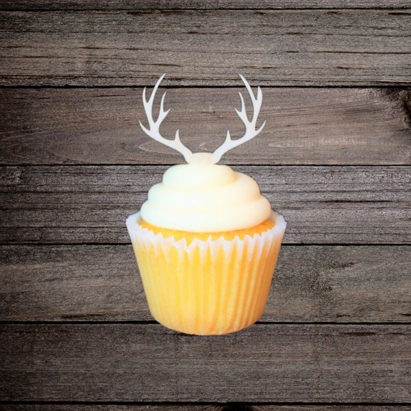 Cupcake Toppers for Rustic Wedding, Birthday, Retirement, Baby Shower, Party, Western Theme, Deer Antler