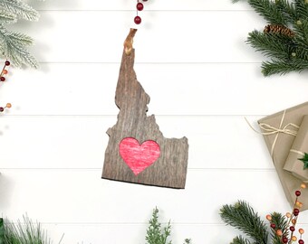 Idaho Love Ornament, Christmas, State Ornament, Wooden Ornament, Stocking Stuffer, Housewarming, Holiday Decoration, Rustic, Country