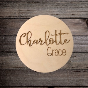 Engraved Baby Name Sign: Wooden Birth Announcement Photo Prop