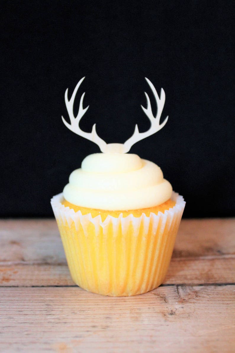 Mini Deer Antlers Cupcake Topper for Rustic Wedding, Birthday, Retirement, Baby Shower, Party, Western Theme image 3