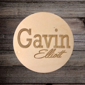 Engraved Baby Name Sign: Wooden Birth Announcement Photo Prop
