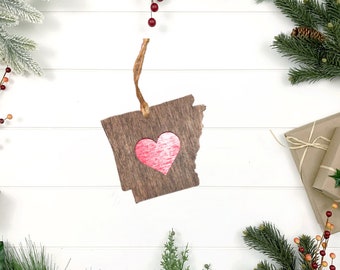 Arkansas Love Ornament, Christmas, State Ornament, Wooden Ornament, Stocking Stuffer, Housewarming, Holiday Decoration, Rustic, Country