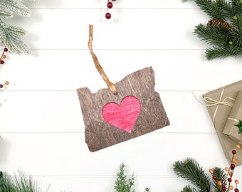 Oregon Love Ornament, Christmas, State Ornament, Wooden Ornament, Stocking Stuffer, Housewarming, Holiday Decoration, Rustic, Country