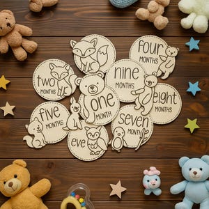 Woodland Baby Milestone Cards: Engraved Animal Photo Props