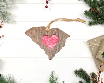 South Carolina Love Ornament, Christmas, State Ornament, Wooden Ornament, Stocking Stuffer, Housewarming, Holiday Decor, Rustic, Country