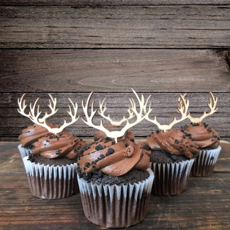 Mini Deer Antlers Cupcake Topper for Rustic Wedding, Birthday, Retirement, Baby Shower, Party, Western Theme image 1