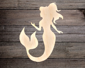 Wooden Shape Mermaid, Unfinished, Craft Project, 2"-28", Ornament, Wall Decor, Nursery, Child's Room, Sea Life, Ocean