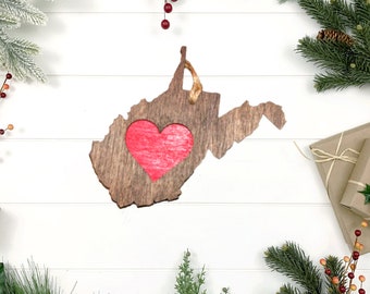 West Virginia Love Ornament, Christmas, State Ornament, Wooden Ornament, Stocking Stuffer, Housewarming, Holiday Decoration, Rustic, Country