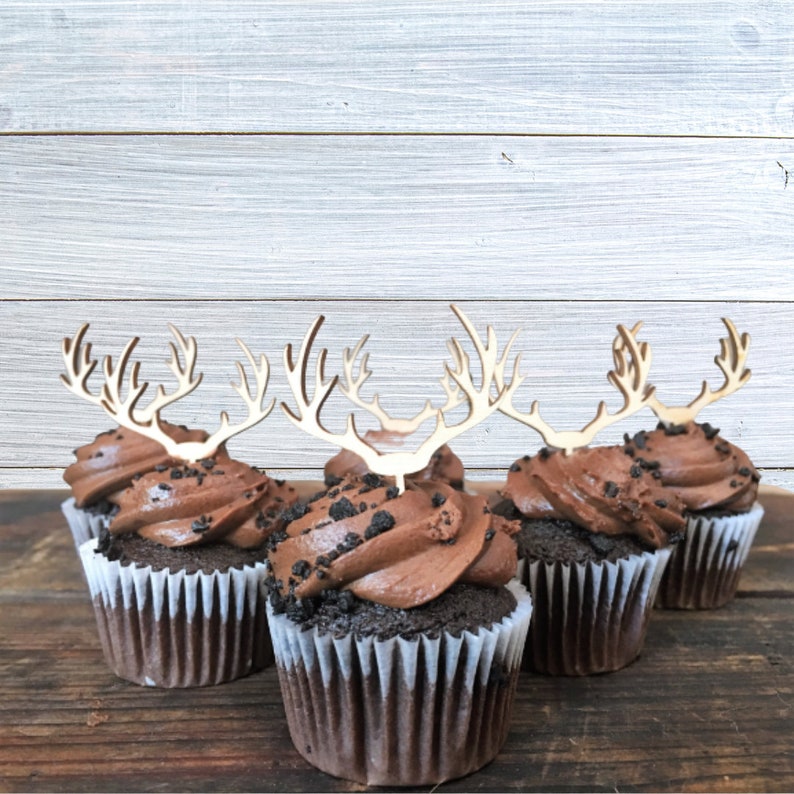 Mini Deer Antlers Cupcake Topper for Rustic Wedding, Birthday, Retirement, Baby Shower, Party, Western Theme image 4