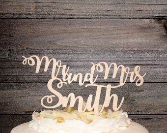 Personalized Mr. and Mrs.  Wooden Wedding Cake Topper
