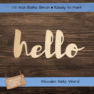 Wood hello sign, Wooden Letters,  unpainted wooden wall hanging