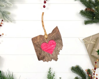 Ohio Love Ornament, Christmas, State Ornament, Wooden Ornament, Stocking Stuffer, Housewarming, Holiday Decoration, Rustic, Country