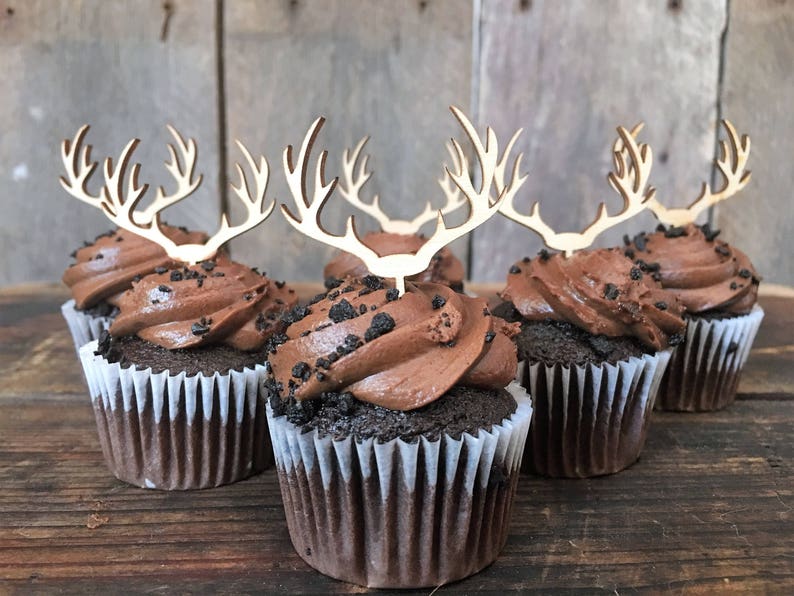 Mini Deer Antlers Cupcake Topper for Rustic Wedding, Birthday, Retirement, Baby Shower, Party, Western Theme image 2