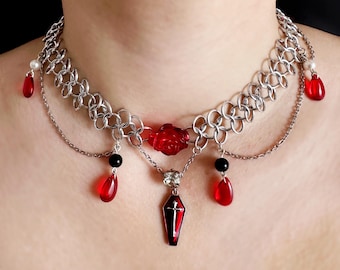 Vampire Chainmail Necklace - Unique Statement Jewelry - Medieval, Gothic, and Fantasy-Inspired Accessory