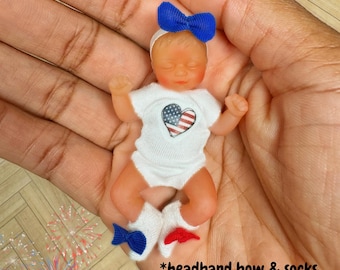 Patriotic mini Baby onesie 4th of July doll clothes for silicone 2.5 inch baby