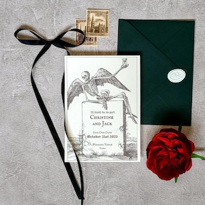 Bis der Tod uns scheidet, Dark Romance Save the Date Hochzeitseinladungskarte 5x7 "- Vollständig bearbeitbare und druckbare Vorlage