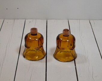 Vintage Amber Glass Votives, Set of 2