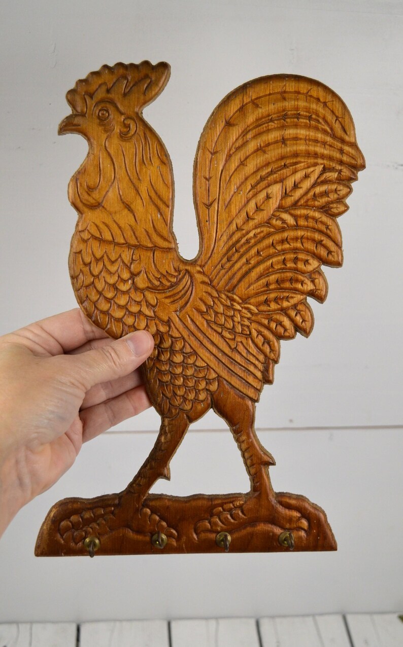 Roaster Key Rack Vintage Wooden Rooster Key Holder, Storage - Etsy