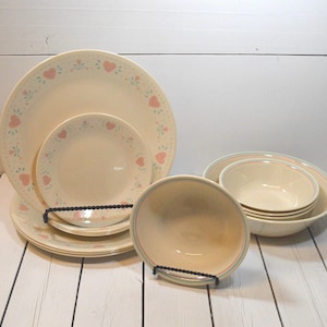 Vintage Corelle Forever Yours, Set of 4 Table Setting, Plates, Bowls