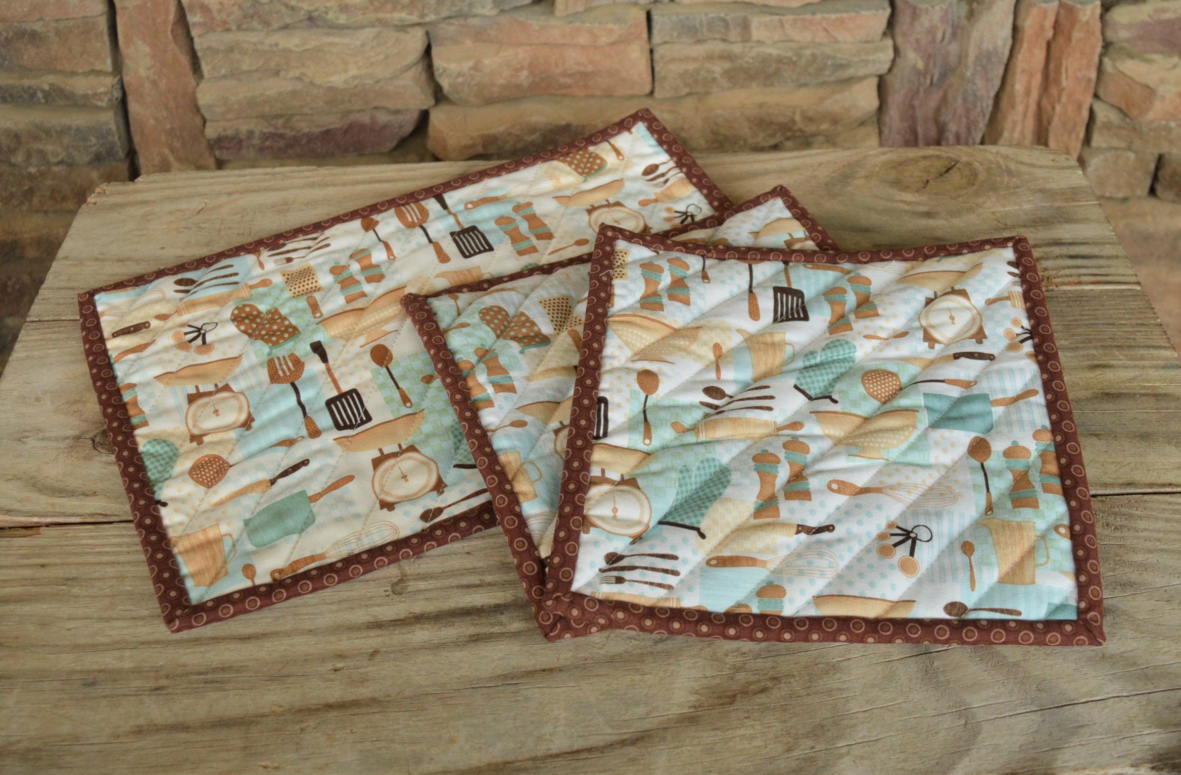 Handmade Quilted Casserole Trivet Hot Pad Set Kitchen Etsy