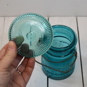 Vintage Avon Turquoise Embossed Glass Canister Jar image 2