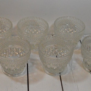 Vintage Diamond Cut Footed Dessert Dish Glasses, Clear Glass, Set of 6