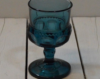 Vintage Kings Crown by Indiana Glass, Thumbprint Blue Pedestal Brandy Water Glass