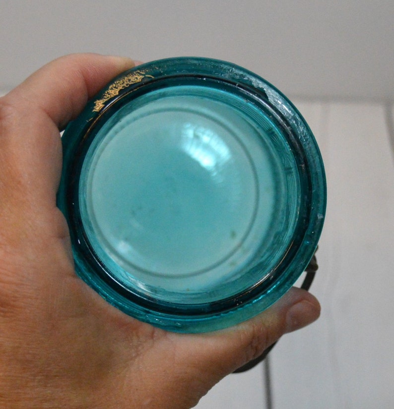 Vintage Avon Turquoise Embossed Glass Canister Jar image 3