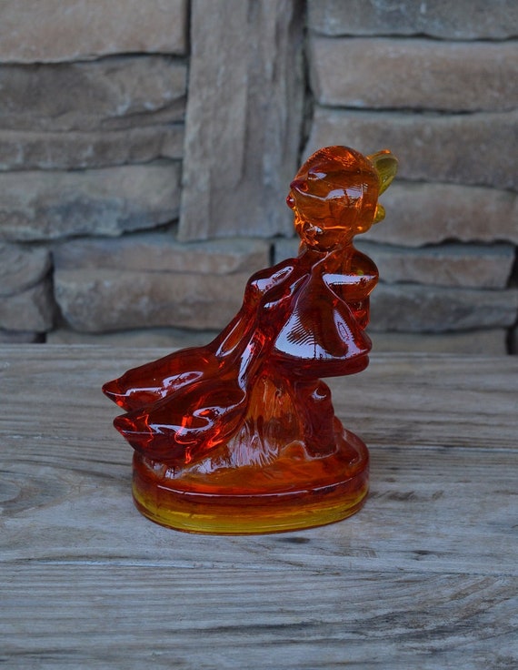 Vintage Red Glass Dutch Girl with Ducks Figurine | Etsy