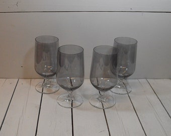 Smoke Gray Elegant Retro Glass Stemmed Wine Water Tea Glassware, Set of 5