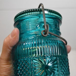 Vintage Avon Turquoise Embossed Glass Canister Jar image 7